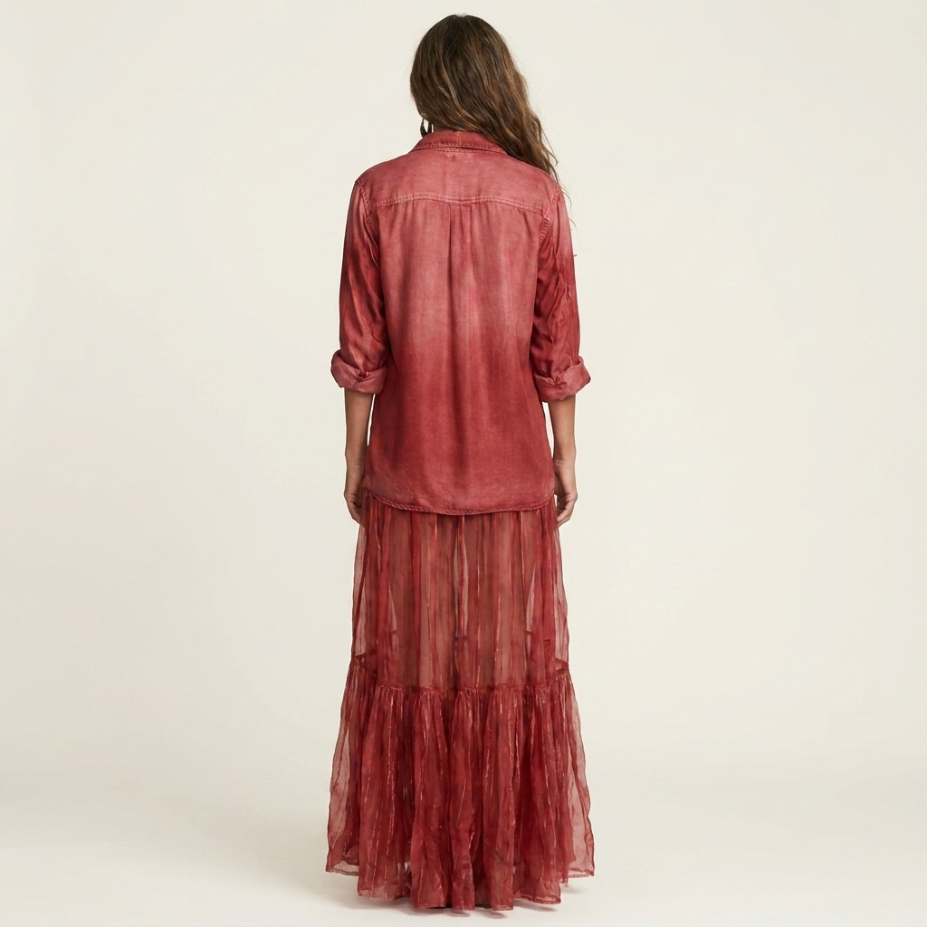 Cariah | Denim & Organza Patchwork Maxi Dress