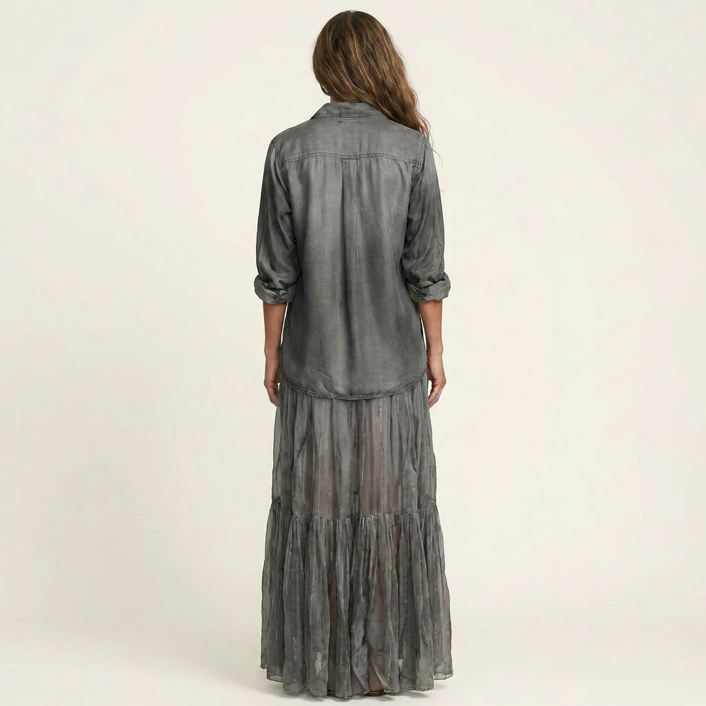 Cariah | Denim & Organza Patchwork Maxi Dress