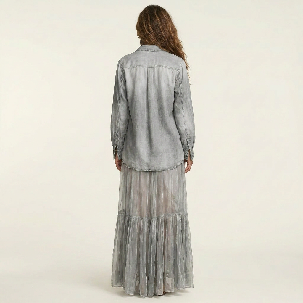Cariah | Denim & Organza Patchwork Maxi Dress