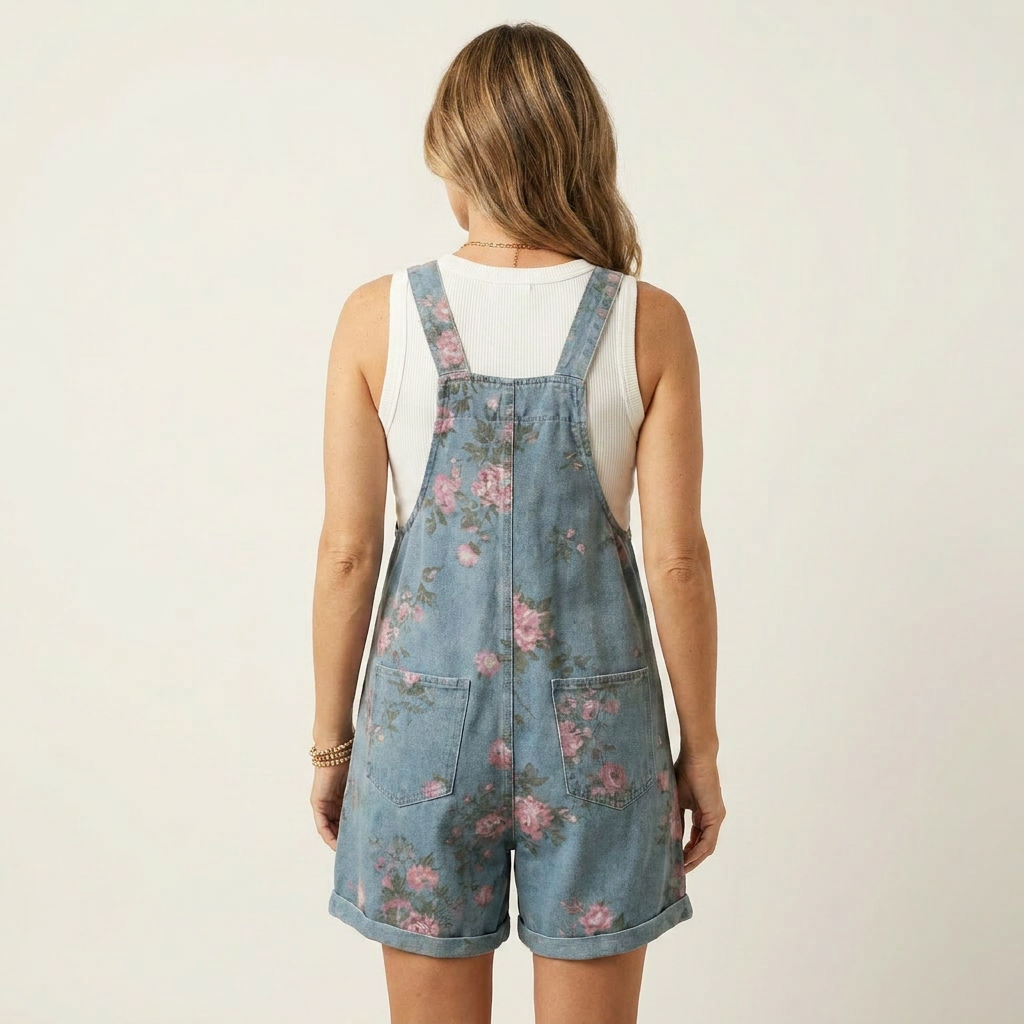 Lucinda | Floral Print Cotton Denim Dress