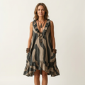 Trish | Abstract Swirl Print Chiffon V-Neck Dress
