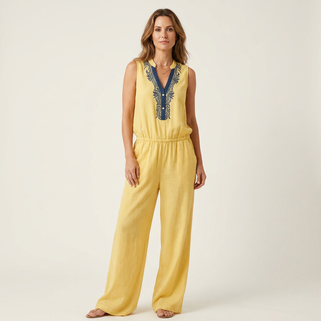 Arienne | Cotton-Linen Sleeveless Wide-Leg Jumpsuit