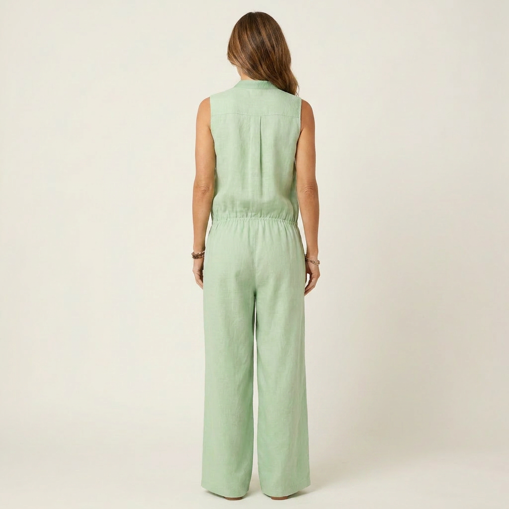 Arienne | Cotton-Linen Sleeveless Wide-Leg Jumpsuit