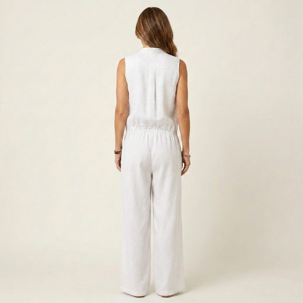 Arienne | Cotton-Linen Sleeveless Wide-Leg Jumpsuit