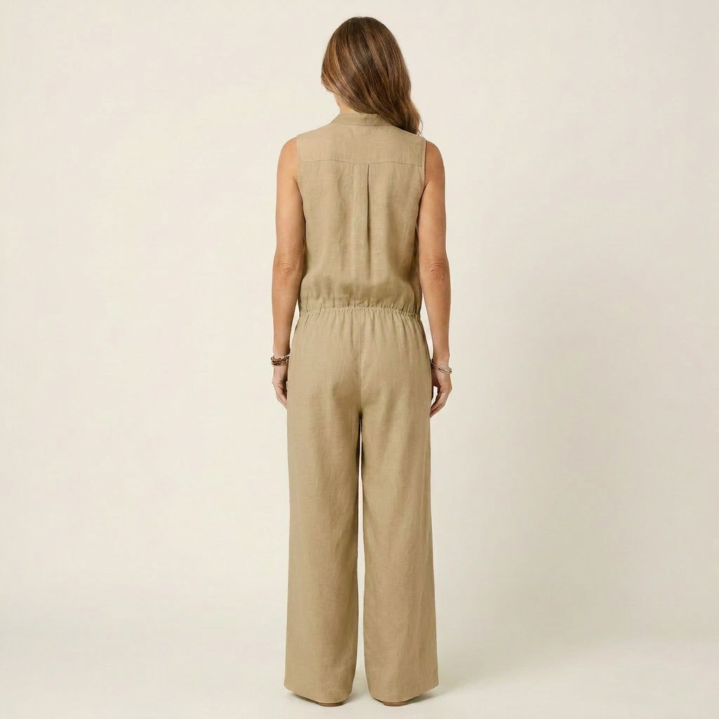 Arienne | Cotton-Linen Sleeveless Wide-Leg Jumpsuit
