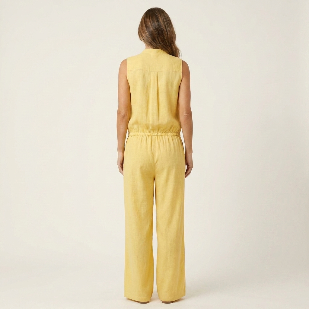 Arienne | Cotton-Linen Sleeveless Wide-Leg Jumpsuit