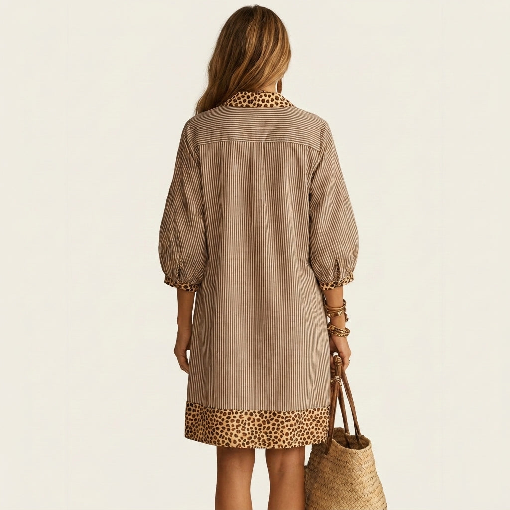 Kourtney | Cotton-Linen Stripe & Leopard Print Dress