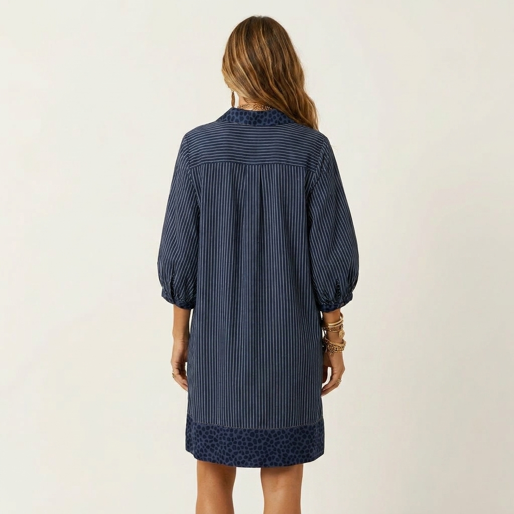 Kourtney | Cotton-Linen Stripe & Leopard Print Dress