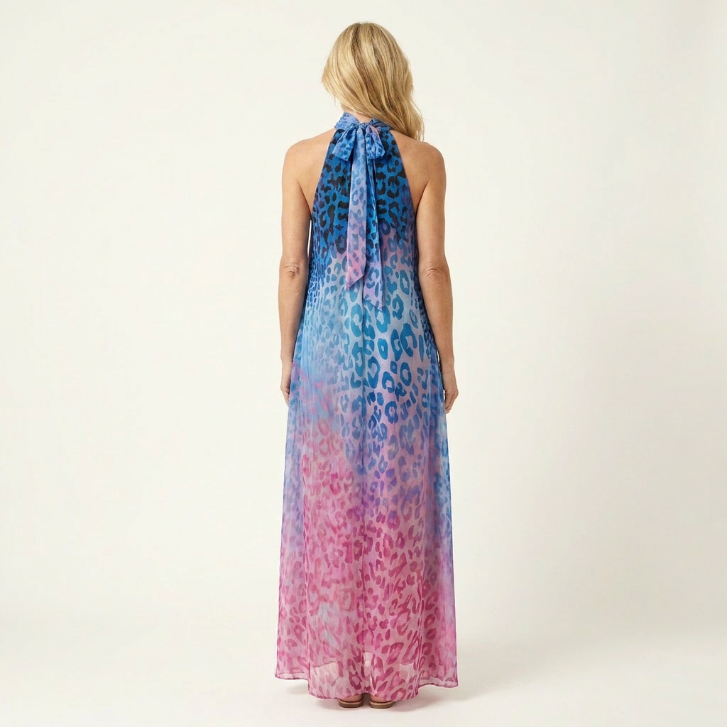 Leonya | Ombré Leopard Print Halter-Neck Maxi Dress