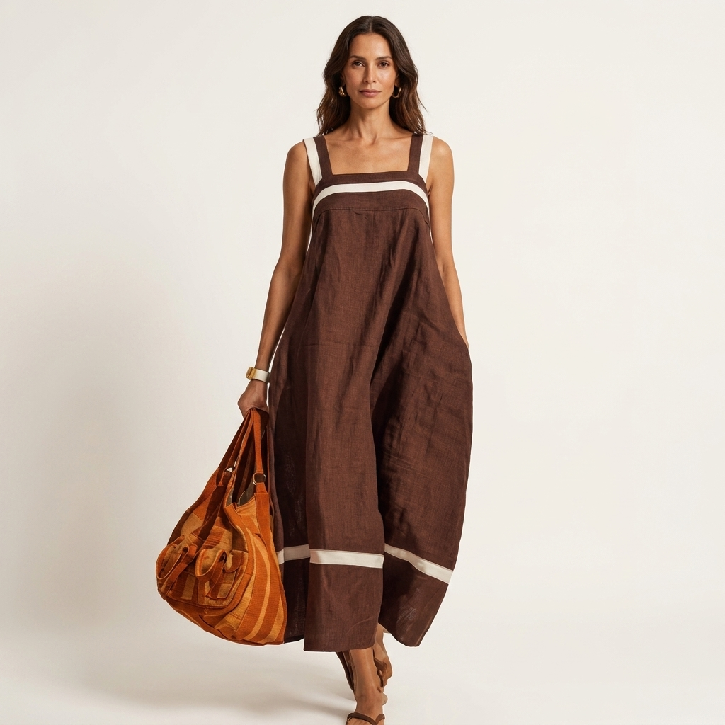 Saoirse | Cotton-Linen Maxi Dress With Square Neck