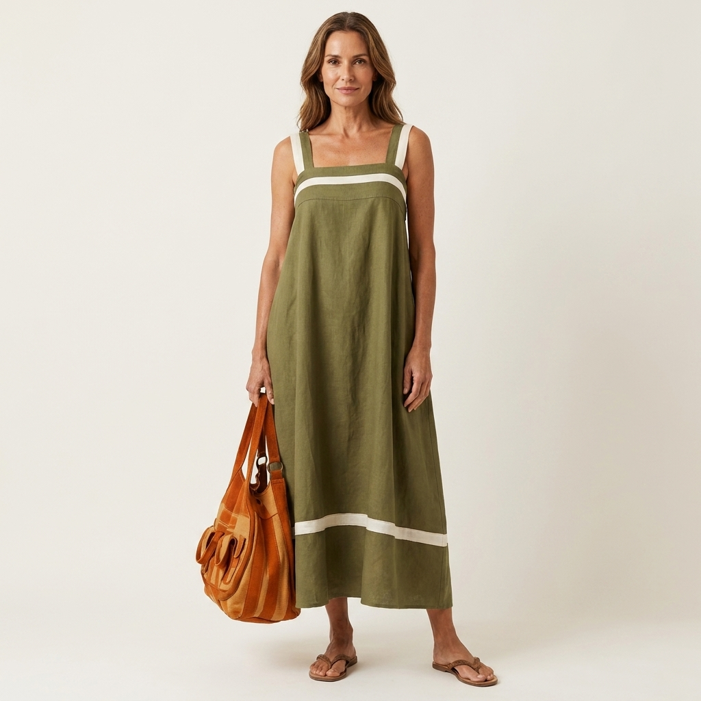 Saoirse | Cotton-Linen Maxi Dress With Square Neck