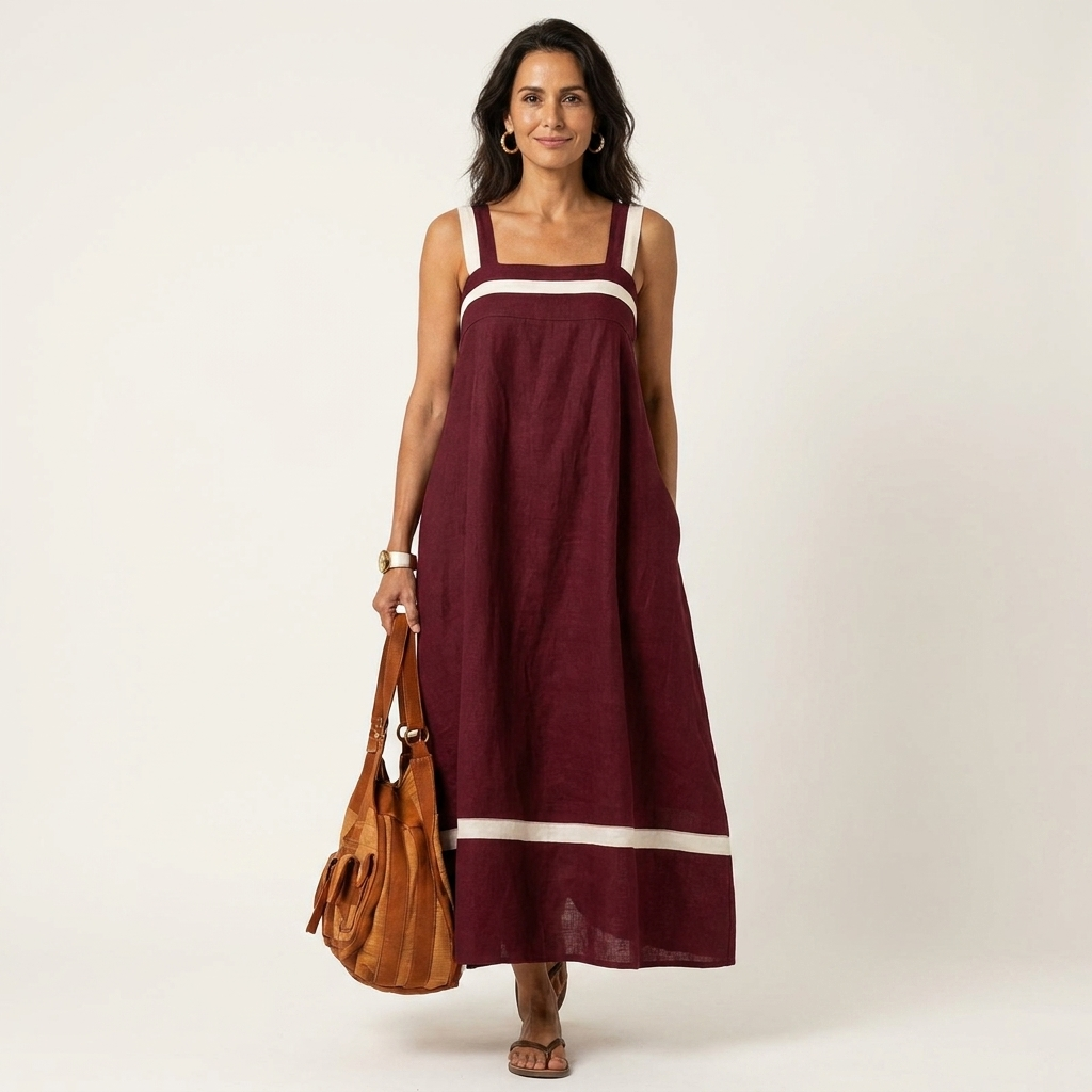 Saoirse | Cotton-Linen Maxi Dress With Square Neck