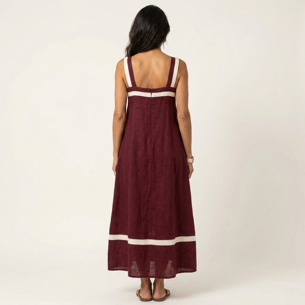 Saoirse | Cotton-Linen Maxi Dress With Square Neck