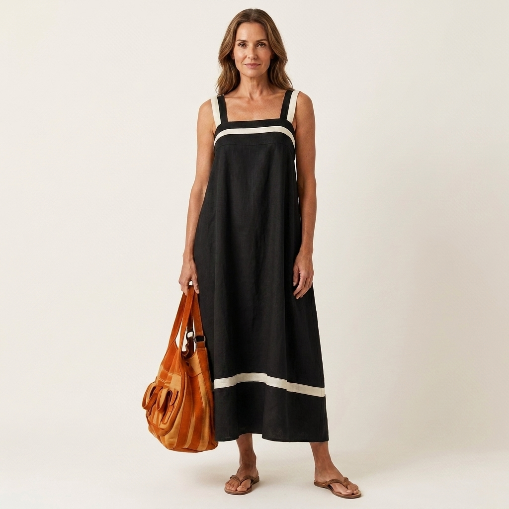 Saoirse | Cotton-Linen Maxi Dress With Square Neck