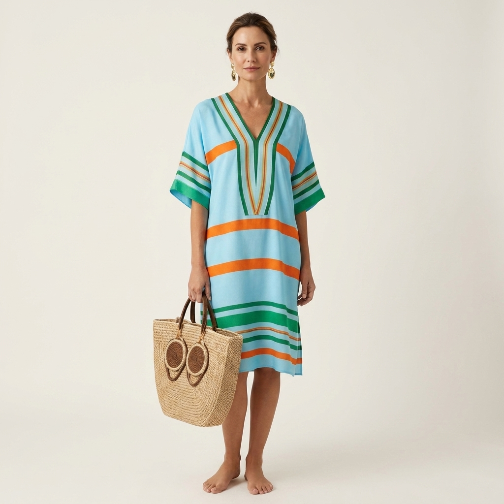 Inah | Cotton-Blend Striped Tunic Dress With V-Neck