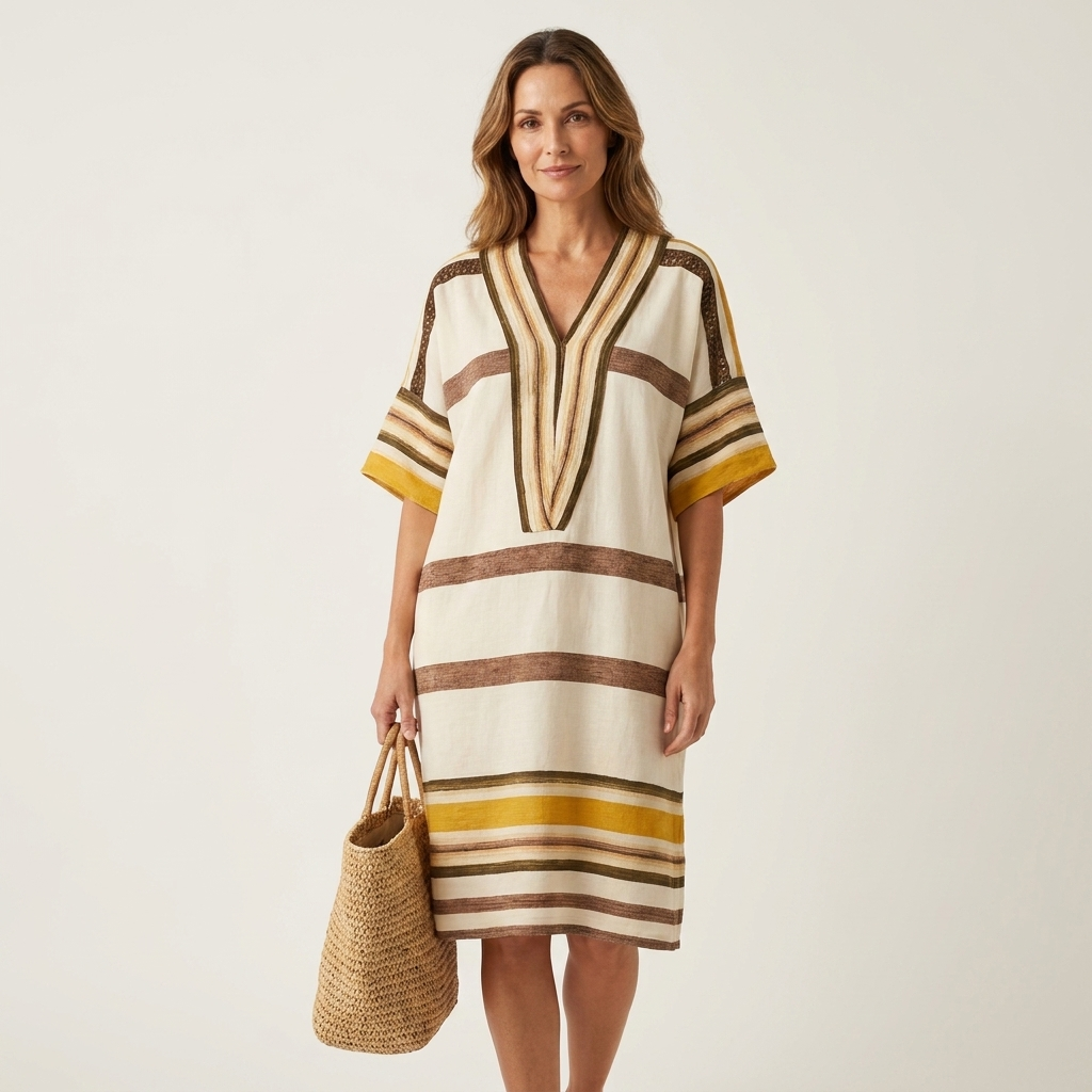 Inah | Cotton-Blend Striped Tunic Dress With V-Neck