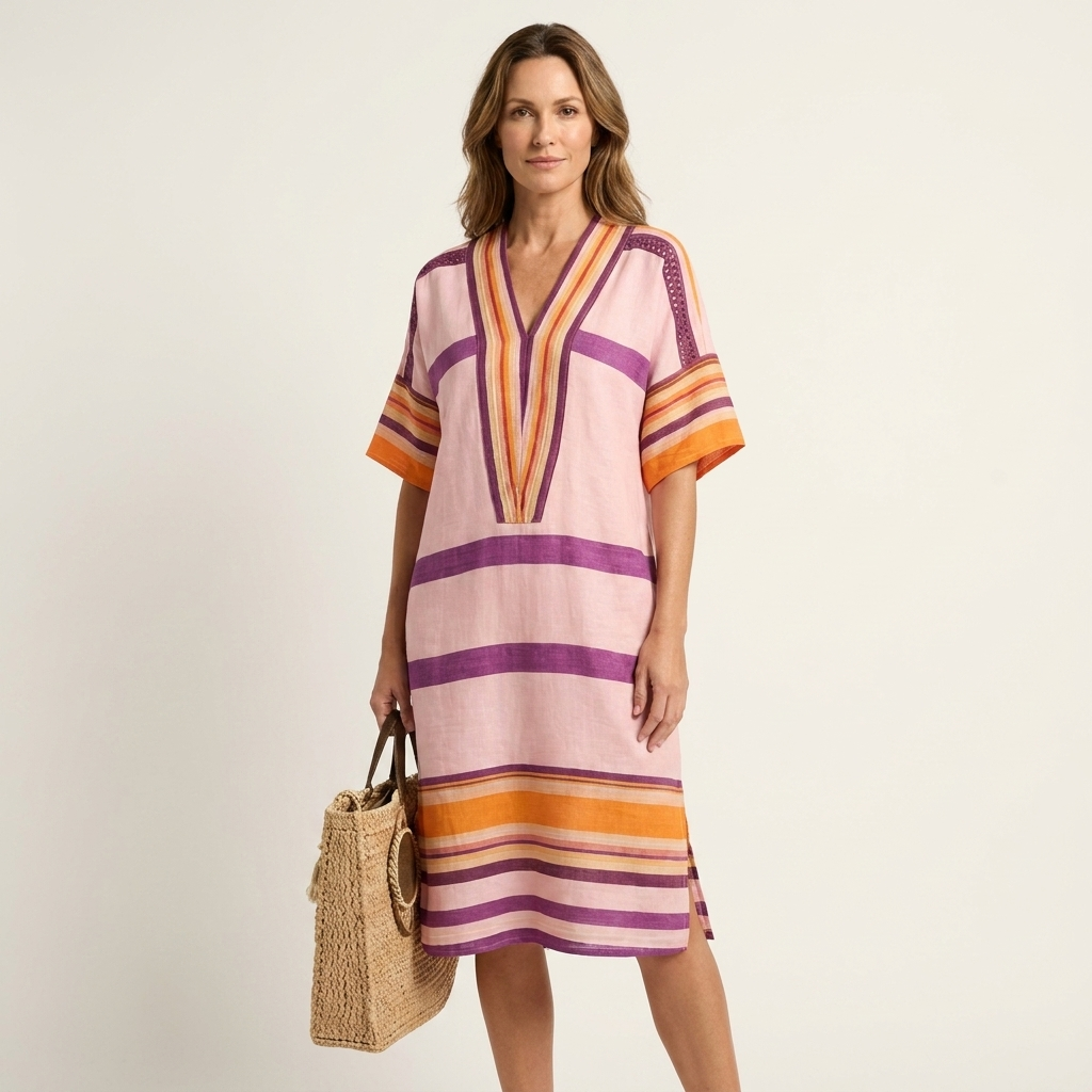 Inah | Cotton-Blend Striped Tunic Dress With V-Neck