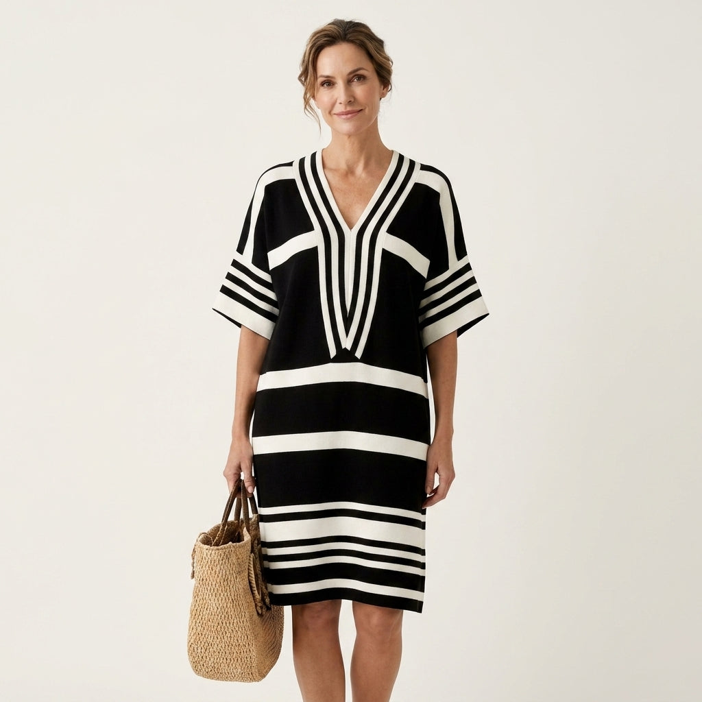 Inah | Cotton-Blend Striped Tunic Dress With V-Neck