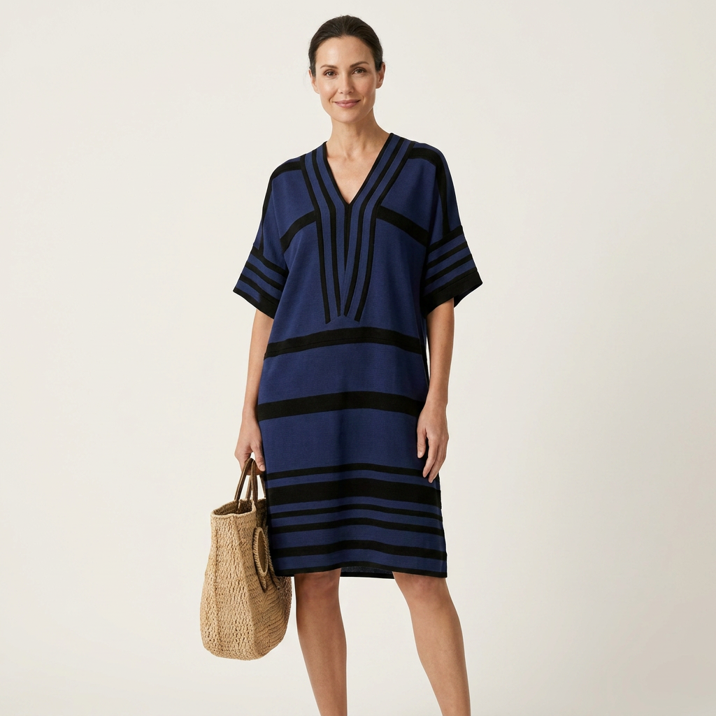 Inah | Cotton-Blend Striped Tunic Dress With V-Neck