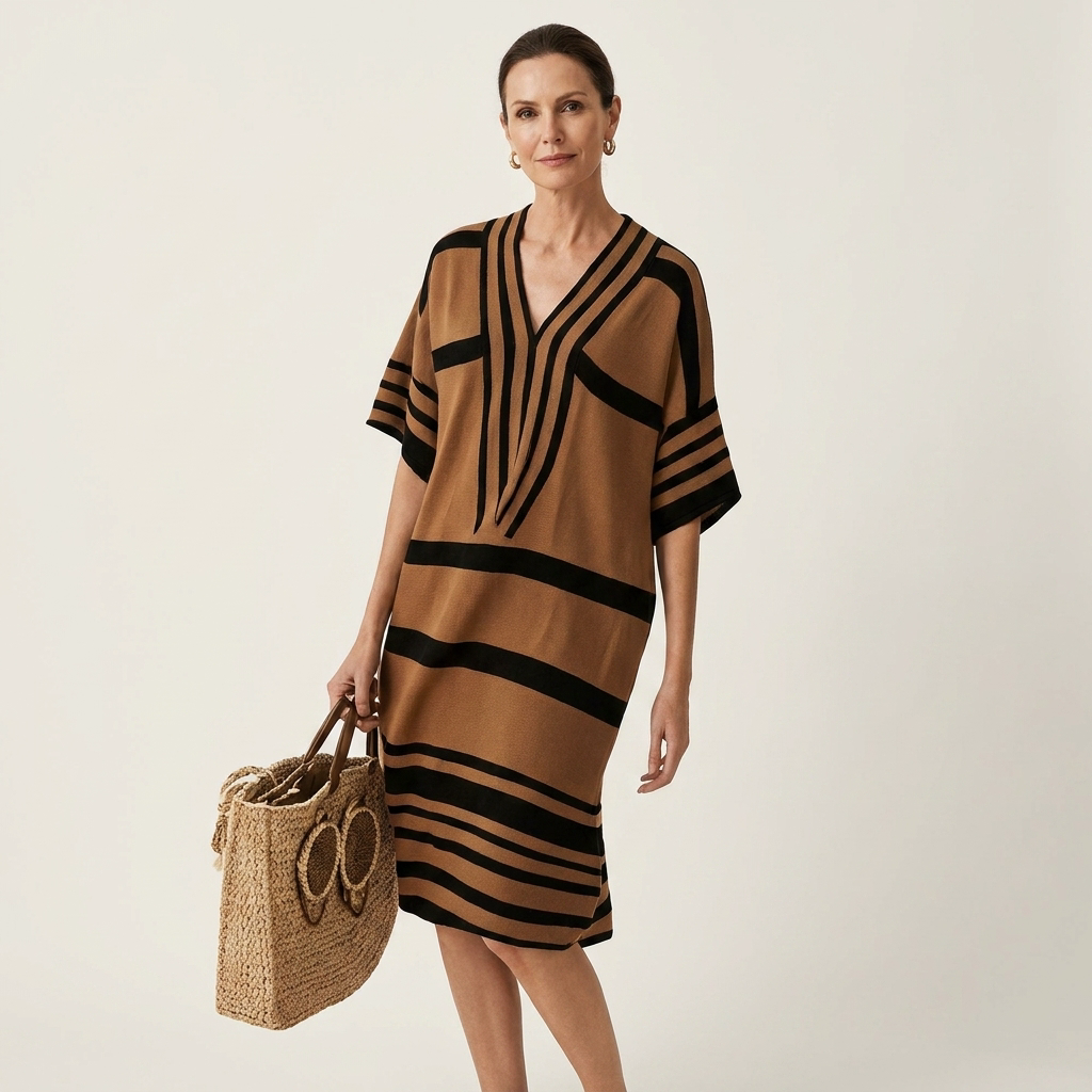 Inah | Cotton-Blend Striped Tunic Dress With V-Neck