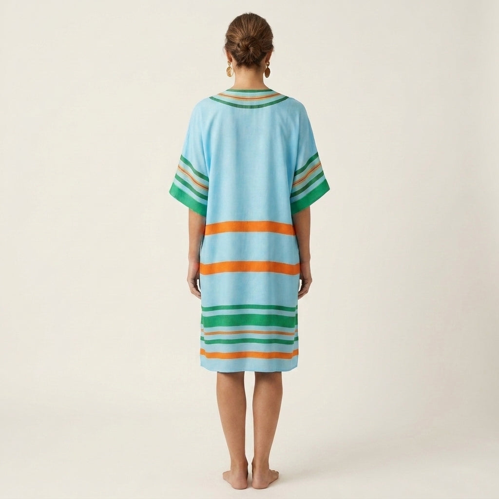 Inah | Cotton-Blend Striped Tunic Dress With V-Neck