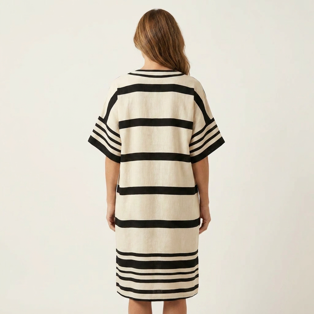 Inah | Cotton-Blend Striped Tunic Dress With V-Neck