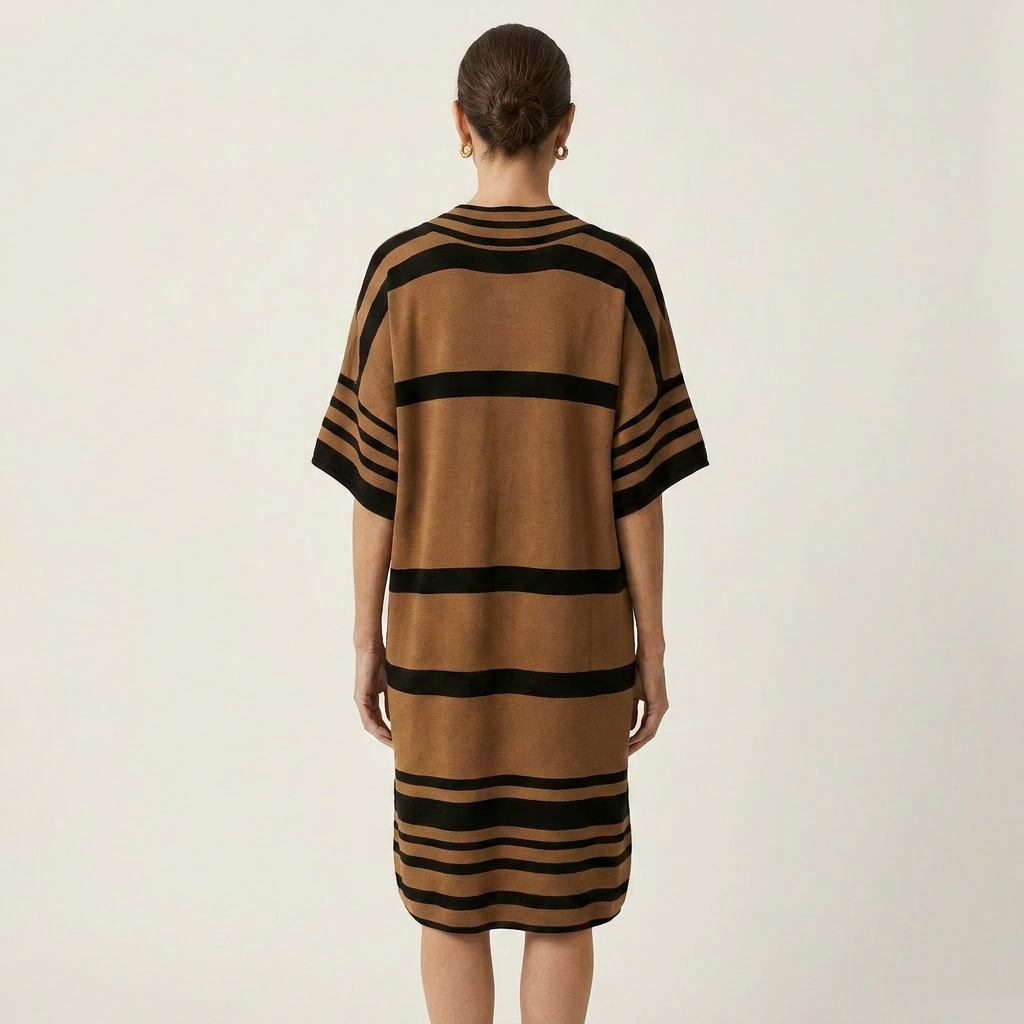 Inah | Cotton-Blend Striped Tunic Dress With V-Neck
