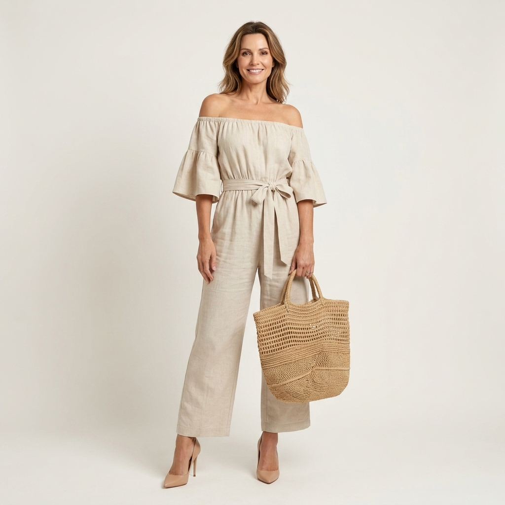 Carielle | Cotton Rib-Knit Off-Shoulder Jumpsuit