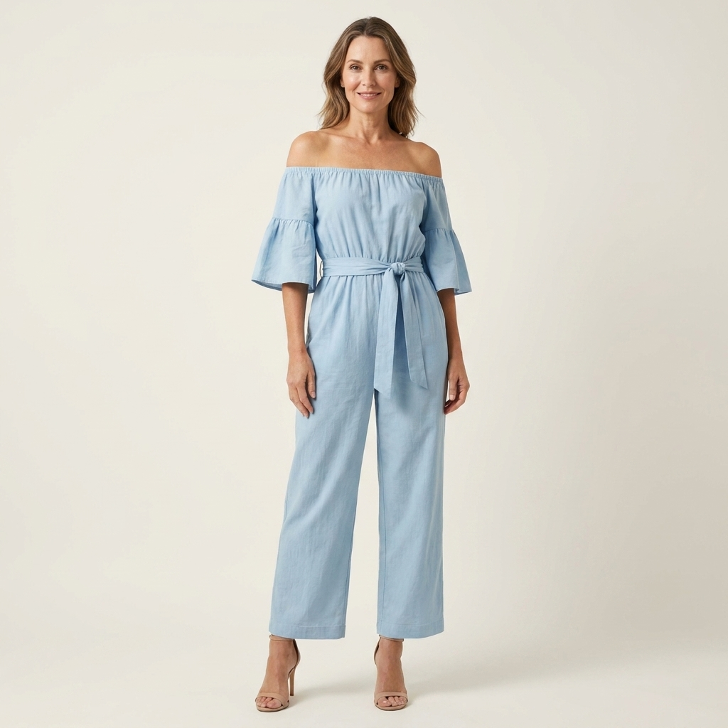 Carielle | Cotton Rib-Knit Off-Shoulder Jumpsuit