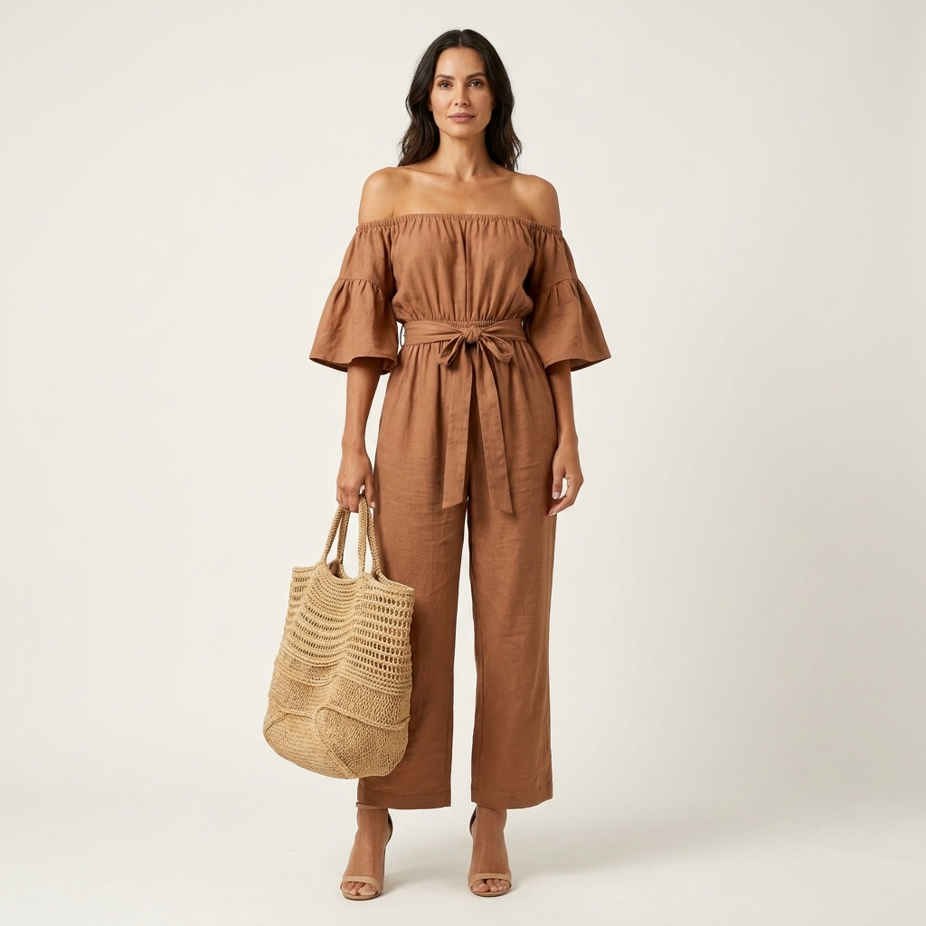Carielle | Cotton Rib-Knit Off-Shoulder Jumpsuit