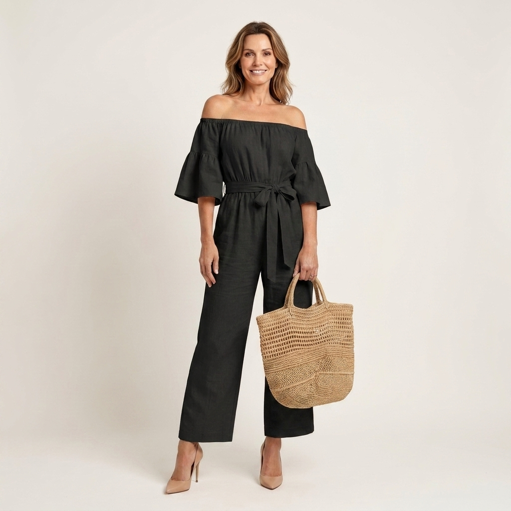 Carielle | Cotton Rib-Knit Off-Shoulder Jumpsuit