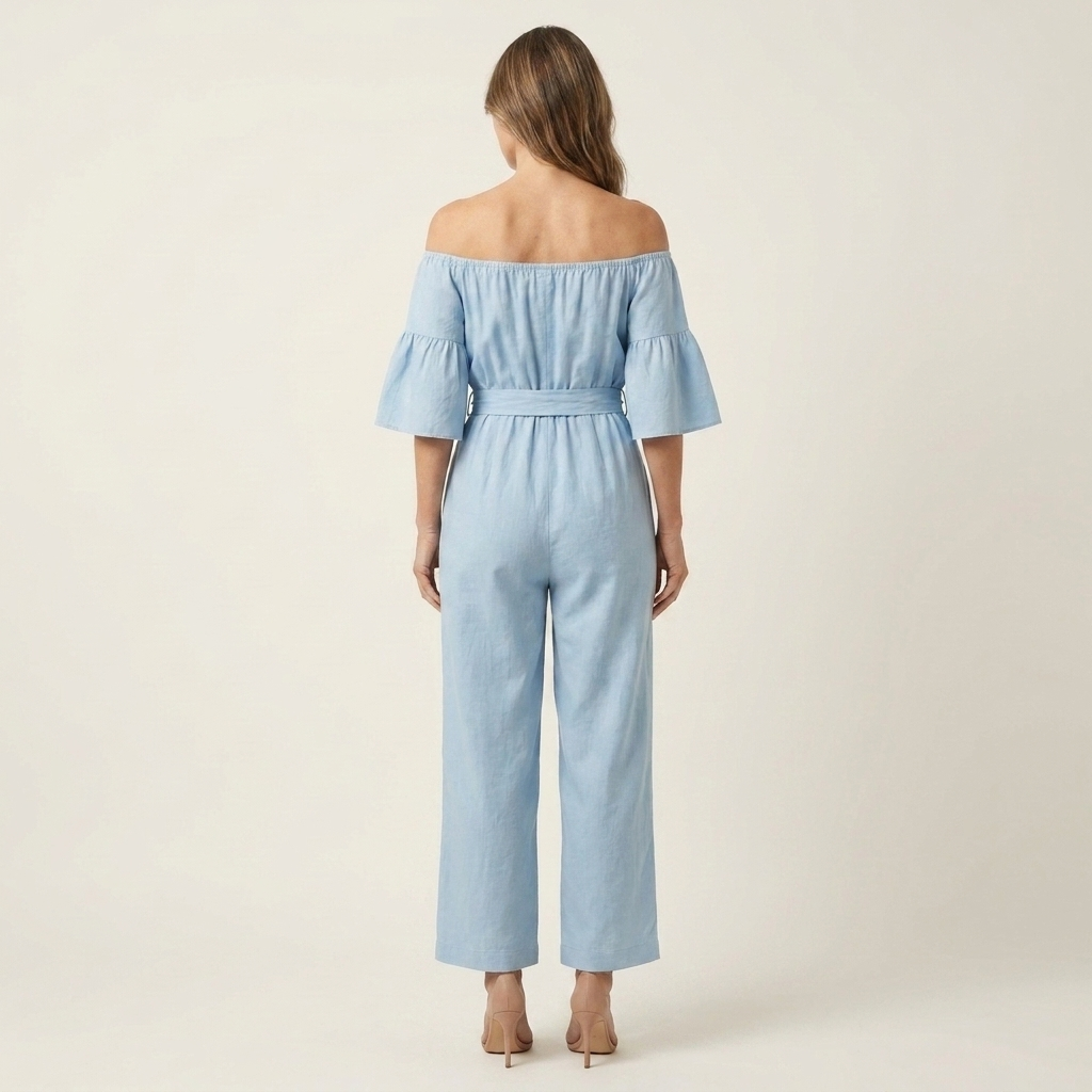 Carielle | Cotton Rib-Knit Off-Shoulder Jumpsuit
