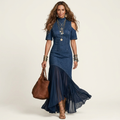Jaimee | Denim Maxi Dress With Cold Shoulders