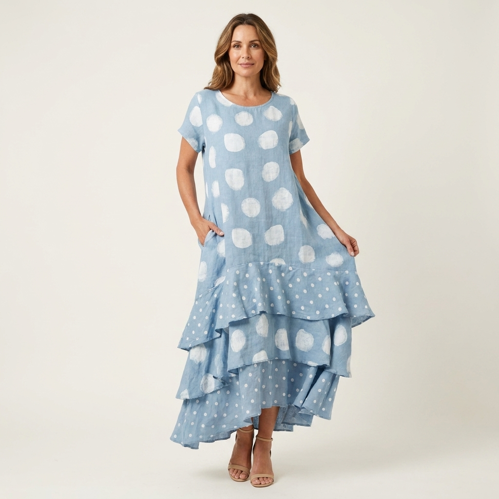 Samya | Cotton-Blend Polka Dot Maxi Dress With Tiered Ruffle Hem