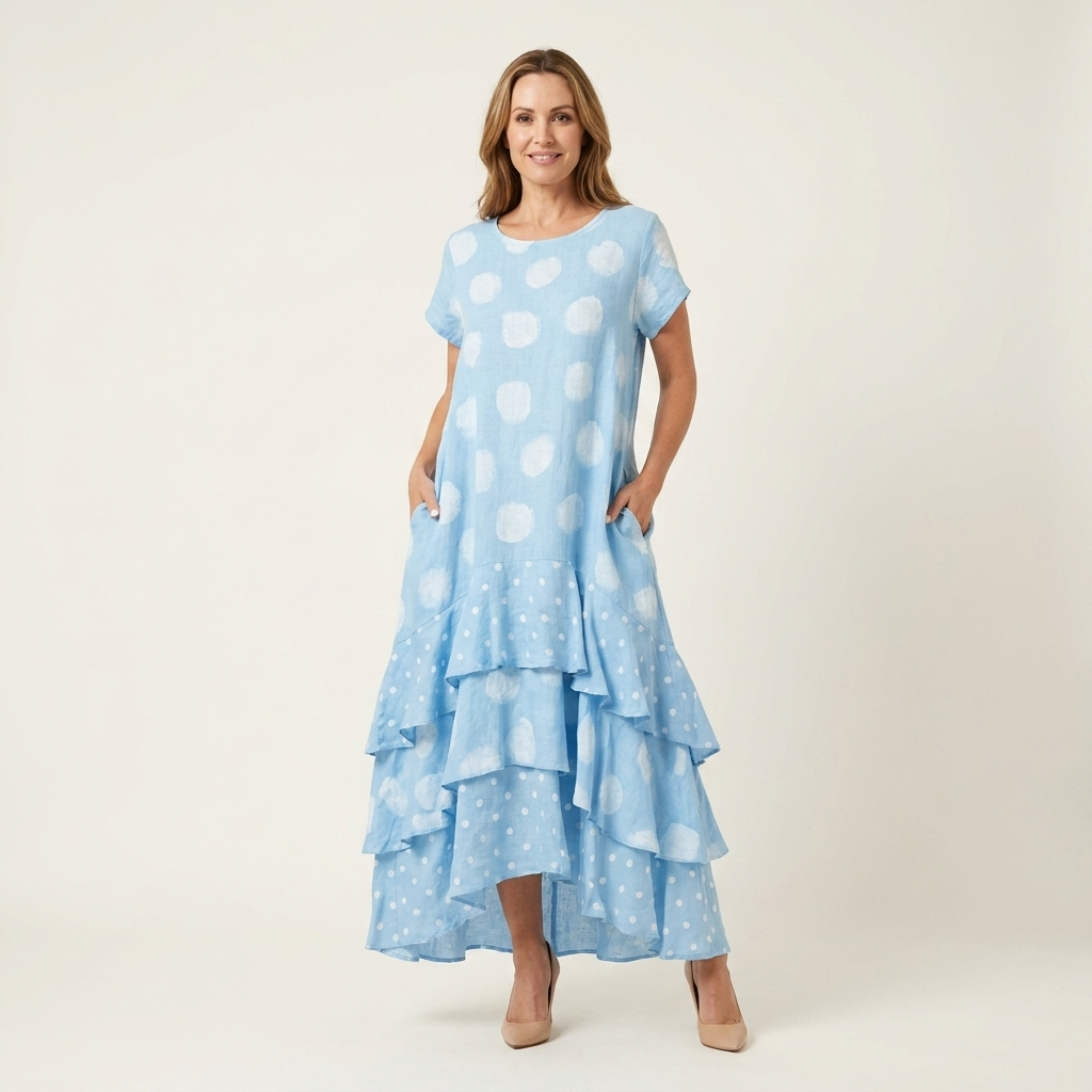 Samya | Cotton-Blend Polka Dot Maxi Dress With Tiered Ruffle Hem