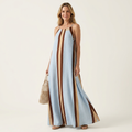 Veleria | Cotton-Blend A-Line Maxi Dress With Contrast Stripe