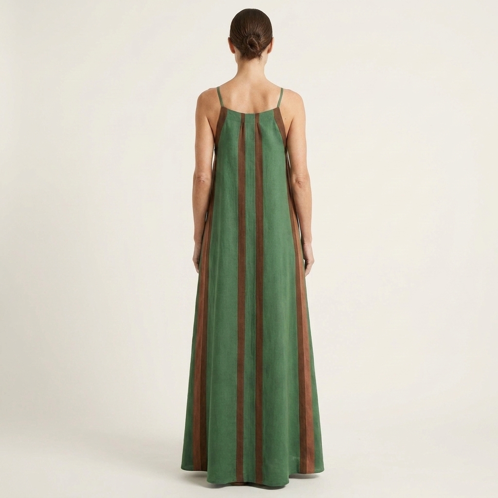 Veleria | Cotton-Blend A-Line Maxi Dress With Contrast Stripe
