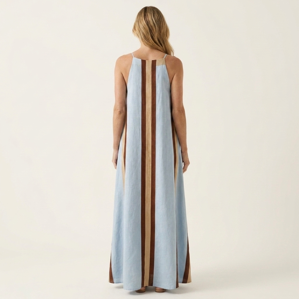 Veleria | Cotton-Blend A-Line Maxi Dress With Contrast Stripe