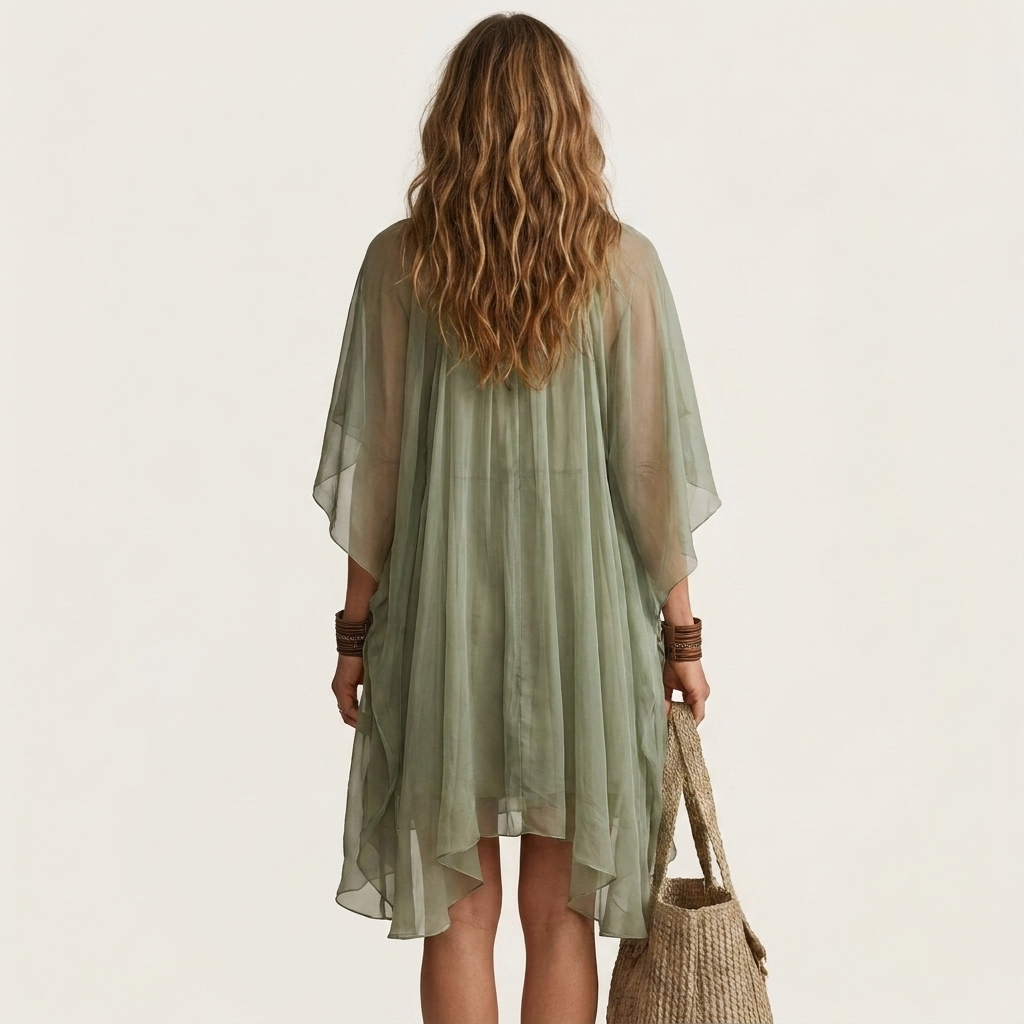 Rya | Crinkle Chiffon Mini Dress With Deep V-Neck