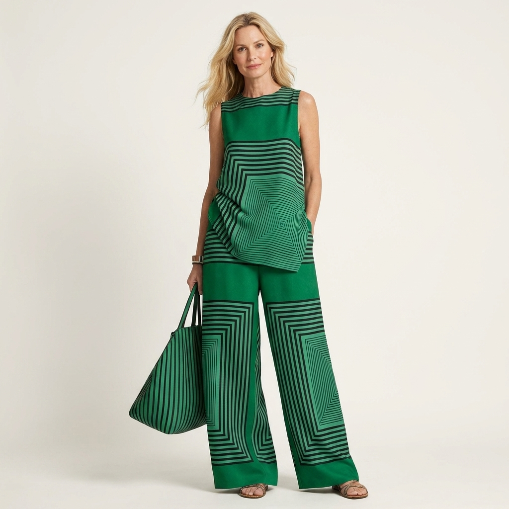 Samia | Cotton-Blend Two-Piece Set With Sleeveless Top And Wide-Leg Pants