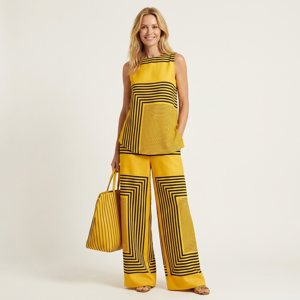 Samia | Cotton-Blend Two-Piece Set With Sleeveless Top And Wide-Leg Pants