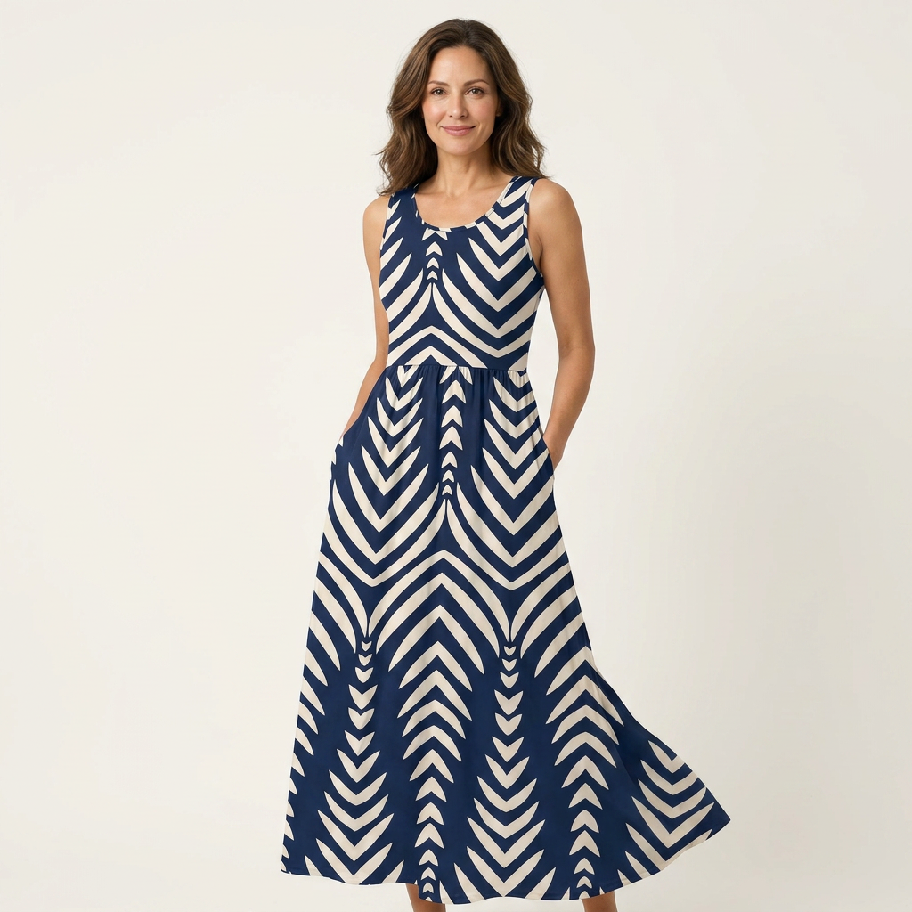 Penny | Cotton Maxi Dress With Chevron Print And Side Pockets