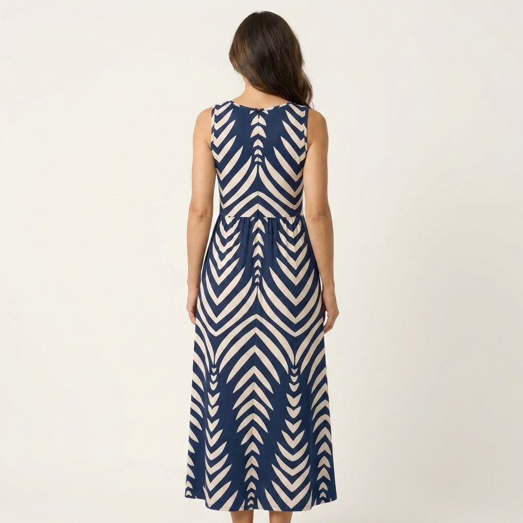 Penny | Cotton Maxi Dress With Chevron Print And Side Pockets