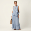 Kilana | Cotton-Linen Two-Piece Set With Ruffled Top And Tiered Maxi Skirt
