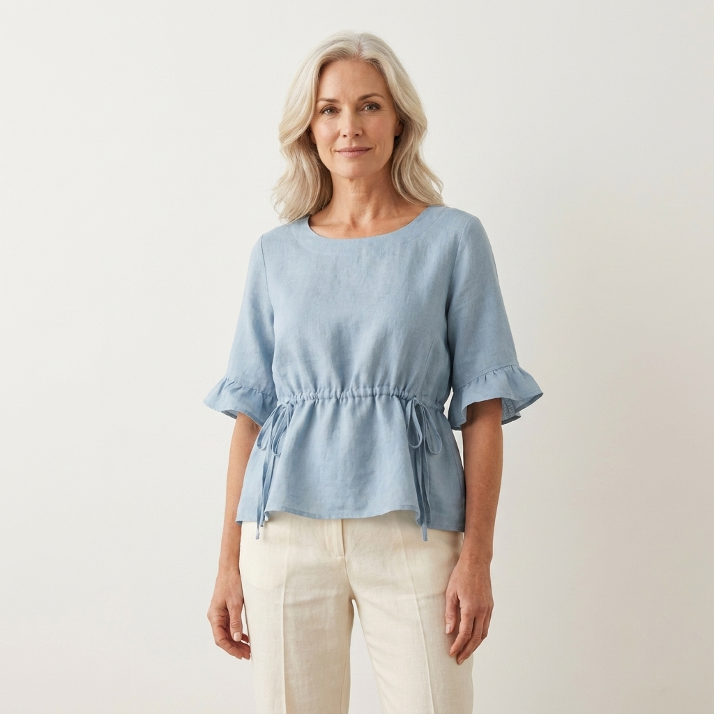 Bellita | Cotton Lace-Up Blouse With Ruffle Sleeves