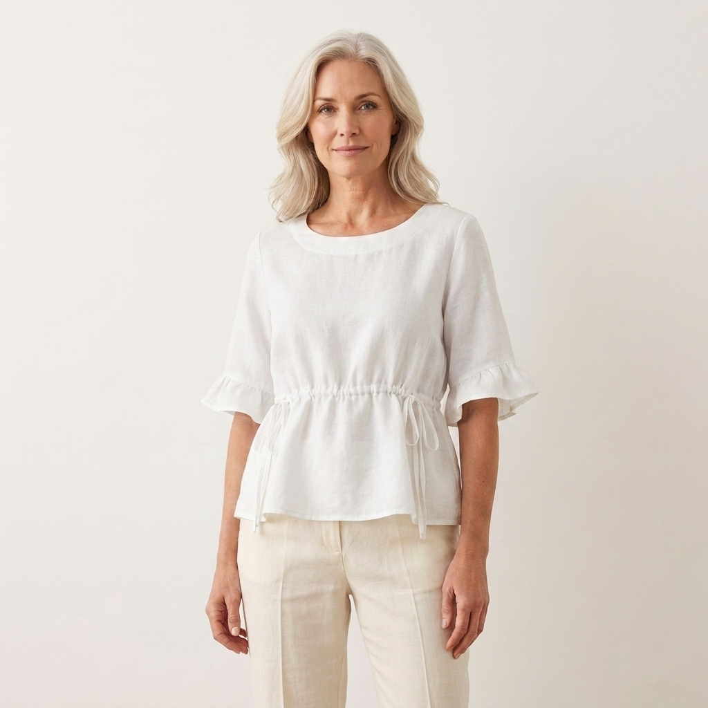 Bellita | Cotton Lace-Up Blouse With Ruffle Sleeves