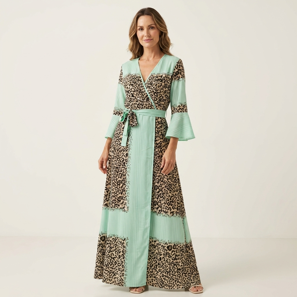 Vellany | Cotton-Blend Wrap Maxi Dress With Leopard Patchwork