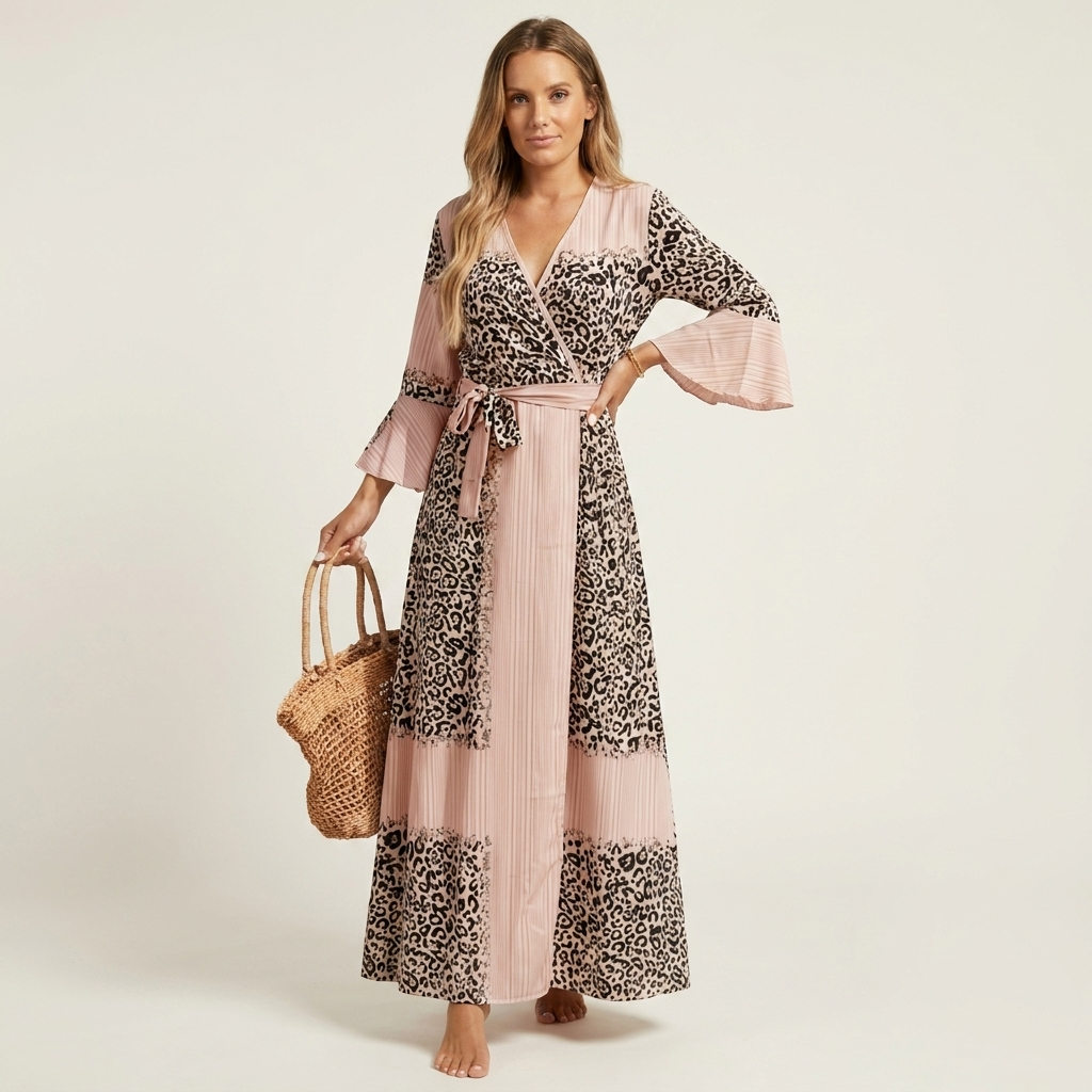 Vellany | Cotton-Blend Wrap Maxi Dress With Leopard Patchwork
