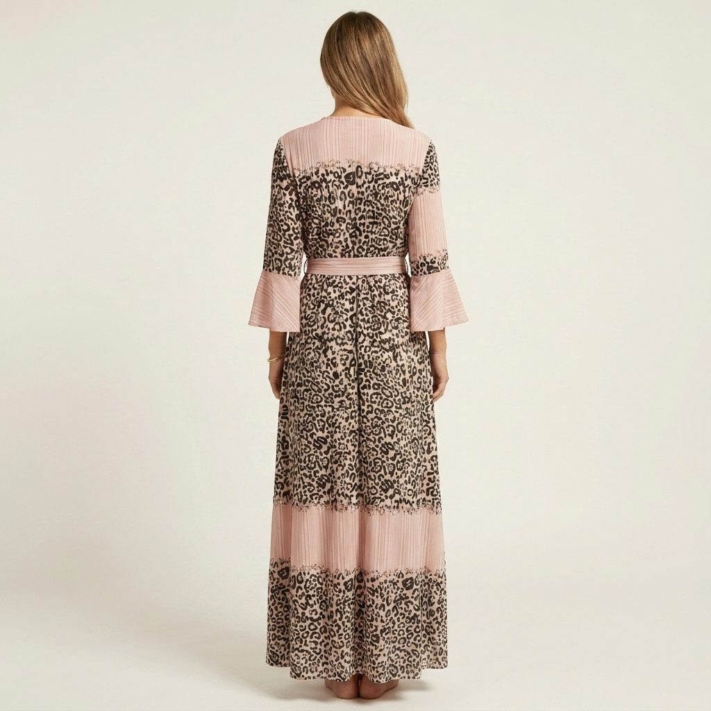 Vellany | Cotton-Blend Wrap Maxi Dress With Leopard Patchwork