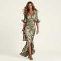 Anastasia | Satin Floral Maxi Dress With Ruched Waist